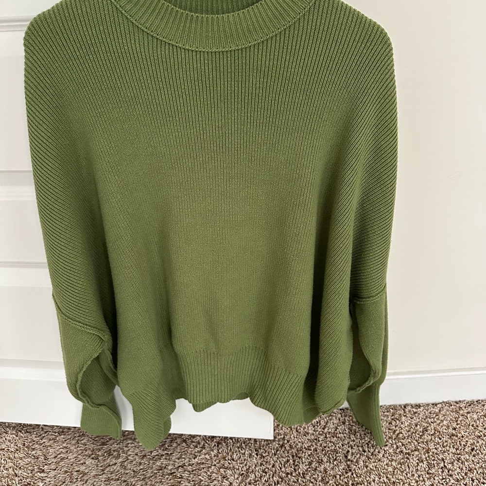 Free People Easy Street Green Crew Neck Sweater